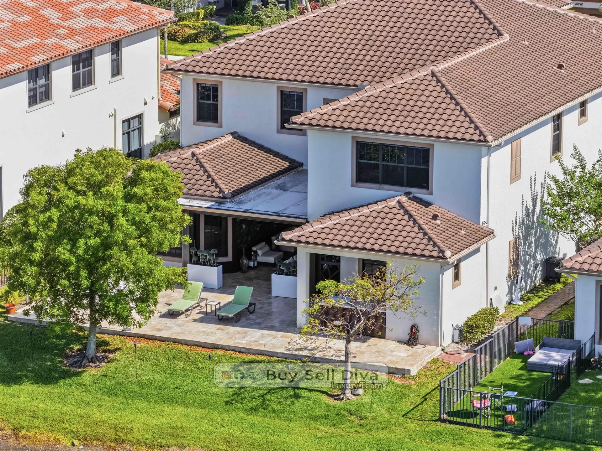 Aerial view of lakefront estate home at 10271 Peninsula Place in MiraLago at Parkland Florida