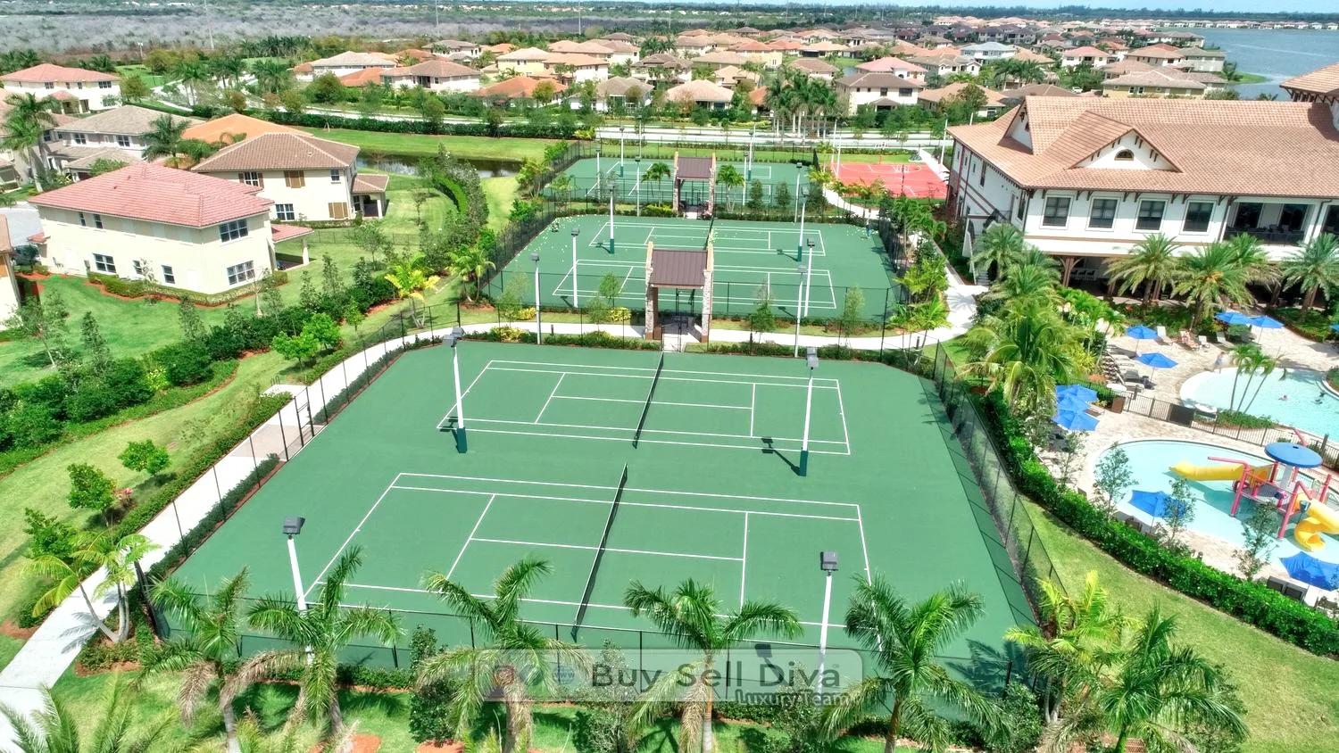 Tennis courts and basketball court beside the MiraLago clubhouse in Parkland Florida